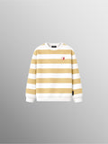 Long Sleeve Crew Neck Tee – White / Soft Yellow Stripe